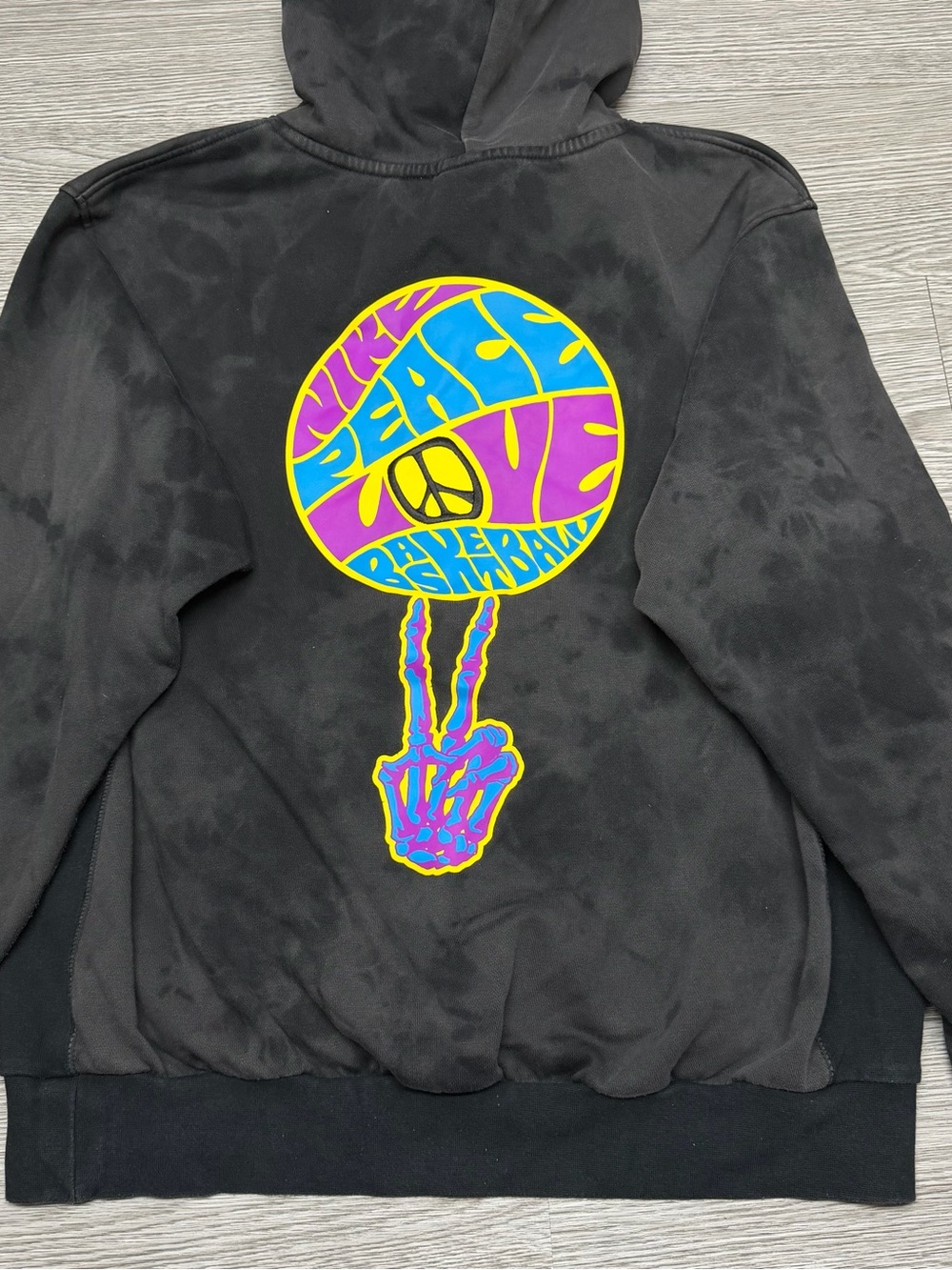 Nike Peace Love Basketball Hoodie Men's Sz L Black Tie Dye Drawstring Pullover